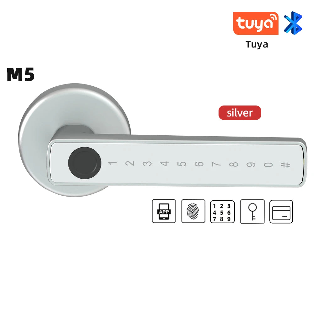 M5 Smart Fingerprint Door Lock by RAYKUBE with Tuya BLE – Password, Key, Card & App Unlock + Free US Delivery