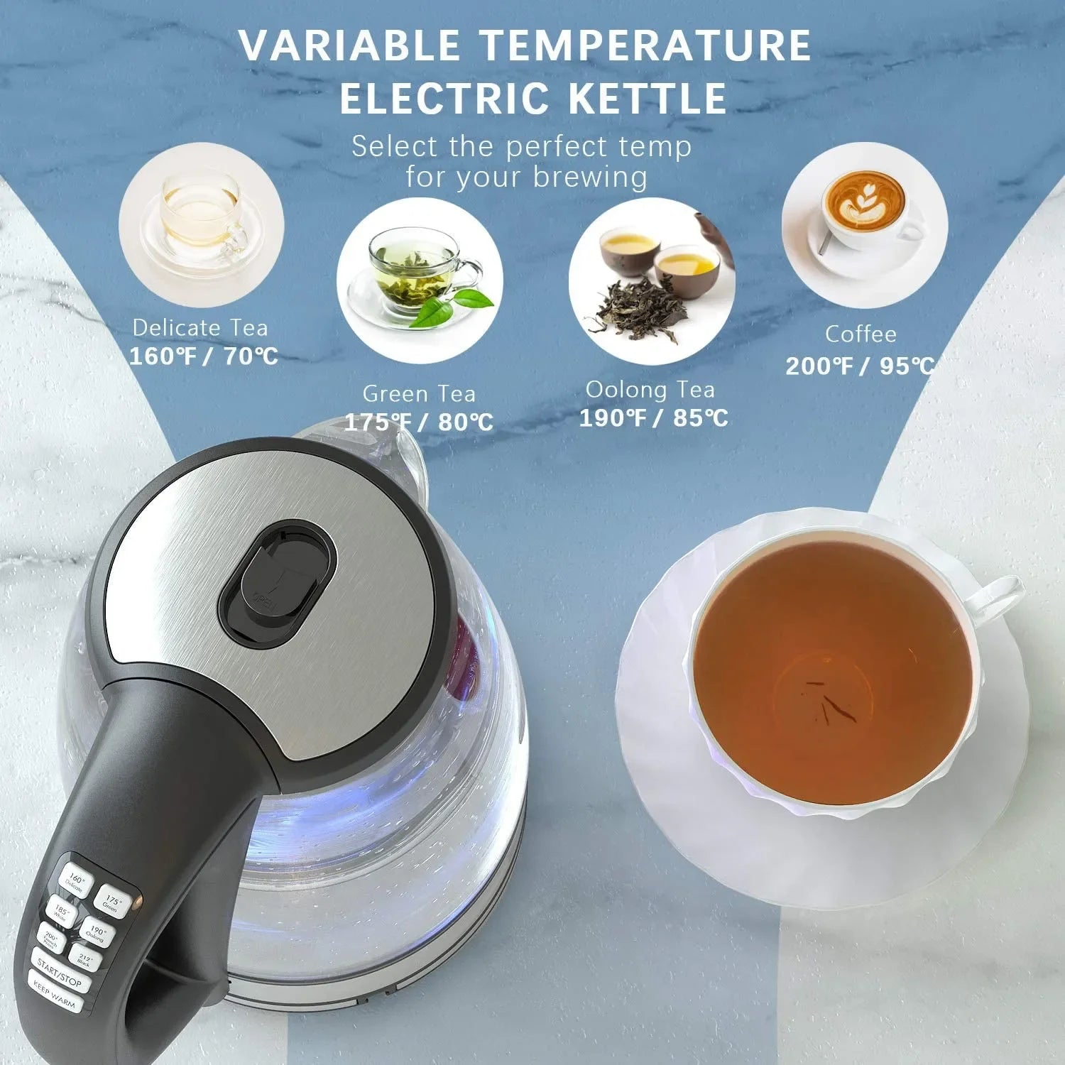 Electric Glass Kettle-2200W Fast Boiling, Temperature Control, 4-Hour Keep Warm, 2.0L Tea Kettle & Hot Water Boiler, by DEVISIB