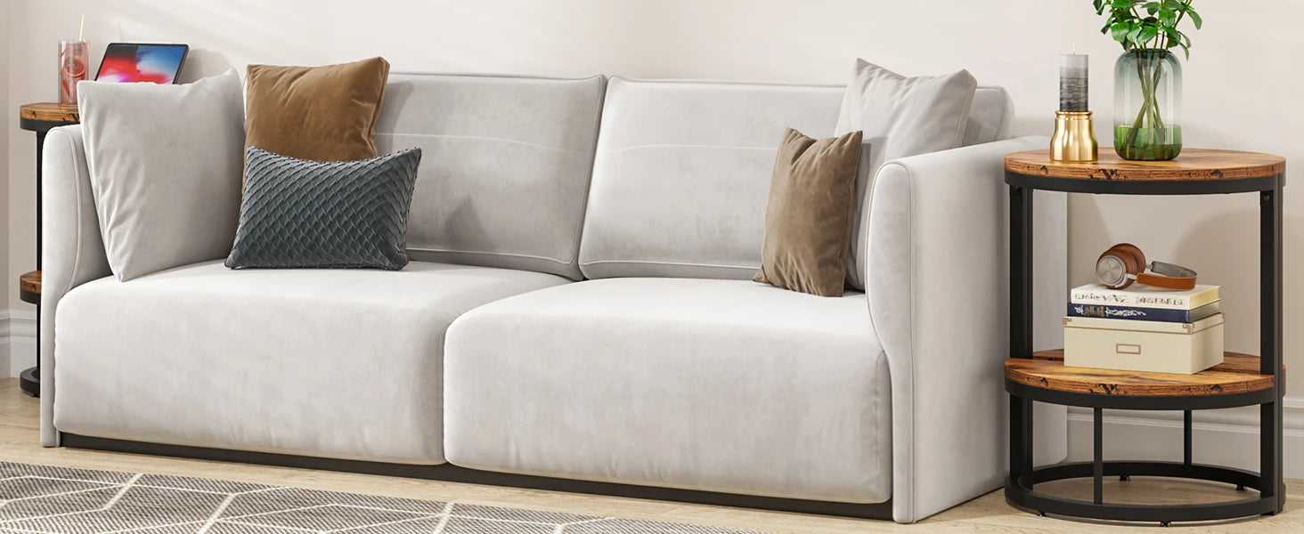 End Table-Semi Circle, Small Half Round, Side Table with Storage Shelf, Accent Table, Slim C Table for Sofa Couch, Tribesigns