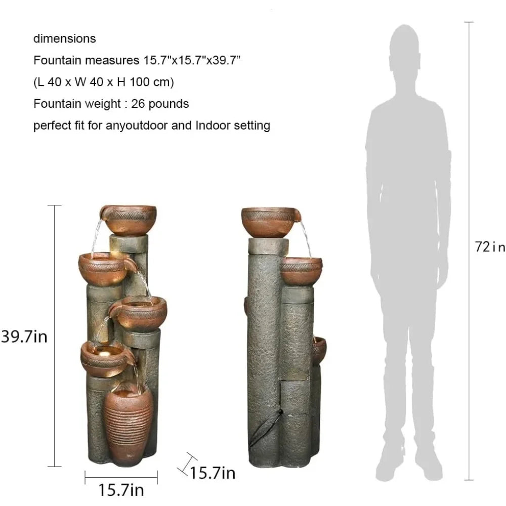 Water Fountain-Outdoor Water Fountain, Resin Fountain for Garden, 5 Tier Floor Patio, Deck, Porch, Backyard and Home Art