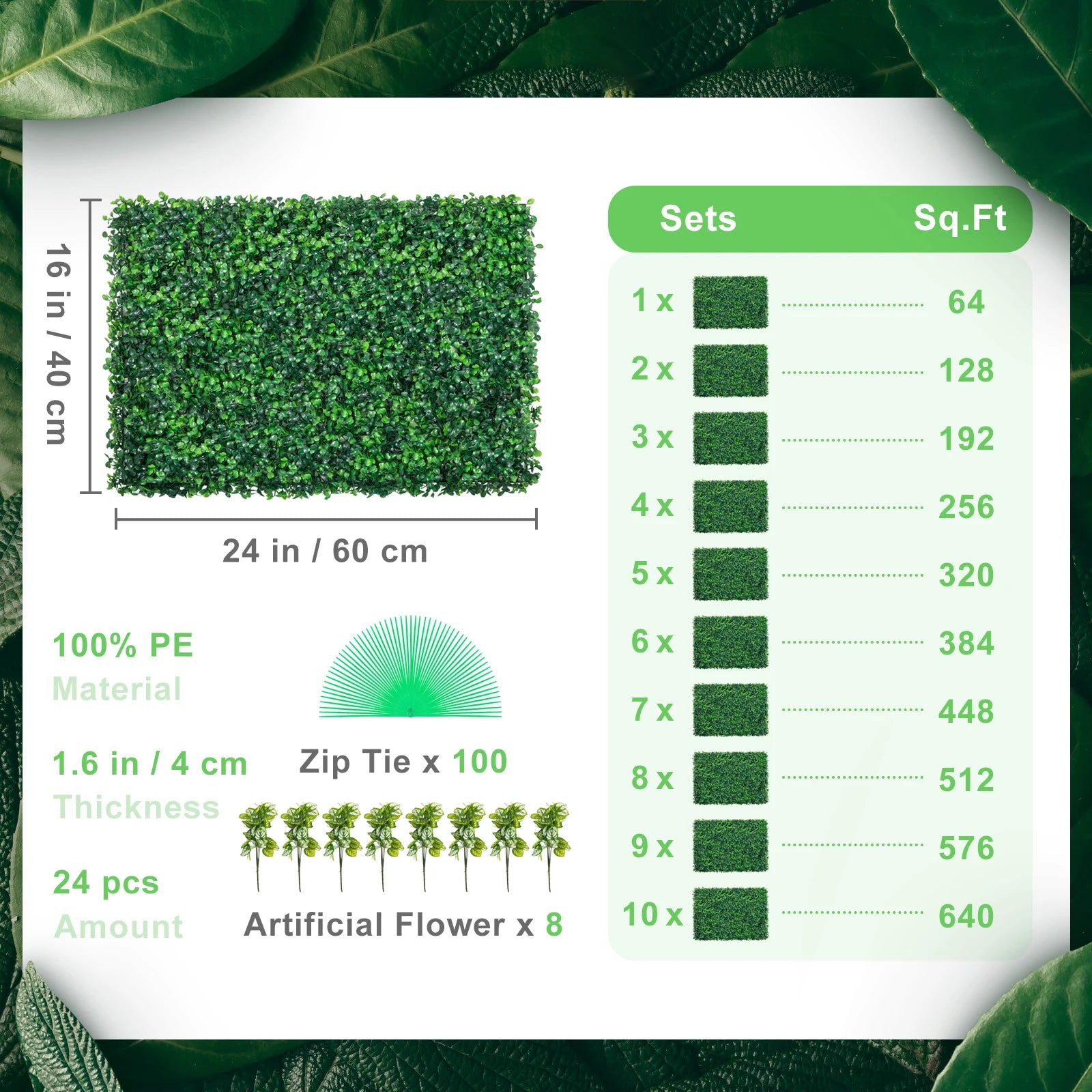 Hedge Wall-Artificial Boxwood Panel, UV 24pcs, 20x20/24x16 in, Boxwood Hedge Wall Panels. Artificial Grass Backdrop, Wall Green Grass, SucceBuy