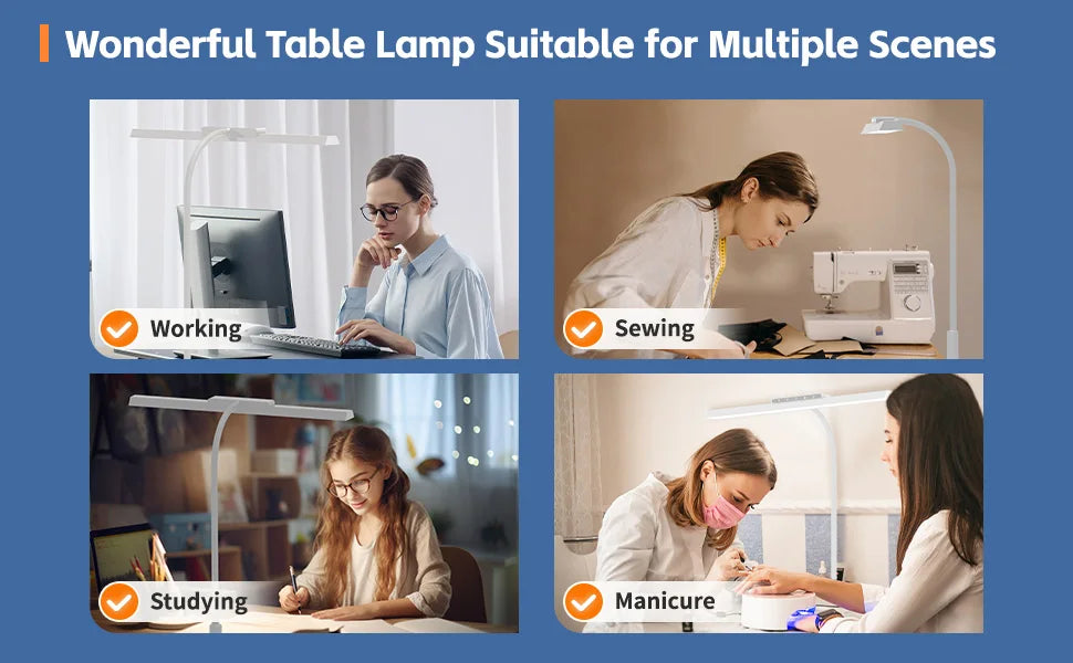 LED Desk Lamp- 3 Colors, Stepless Dimming, LED Desk Lamps, Adjustable Memory Desk Light, with Clamp Touch Control
