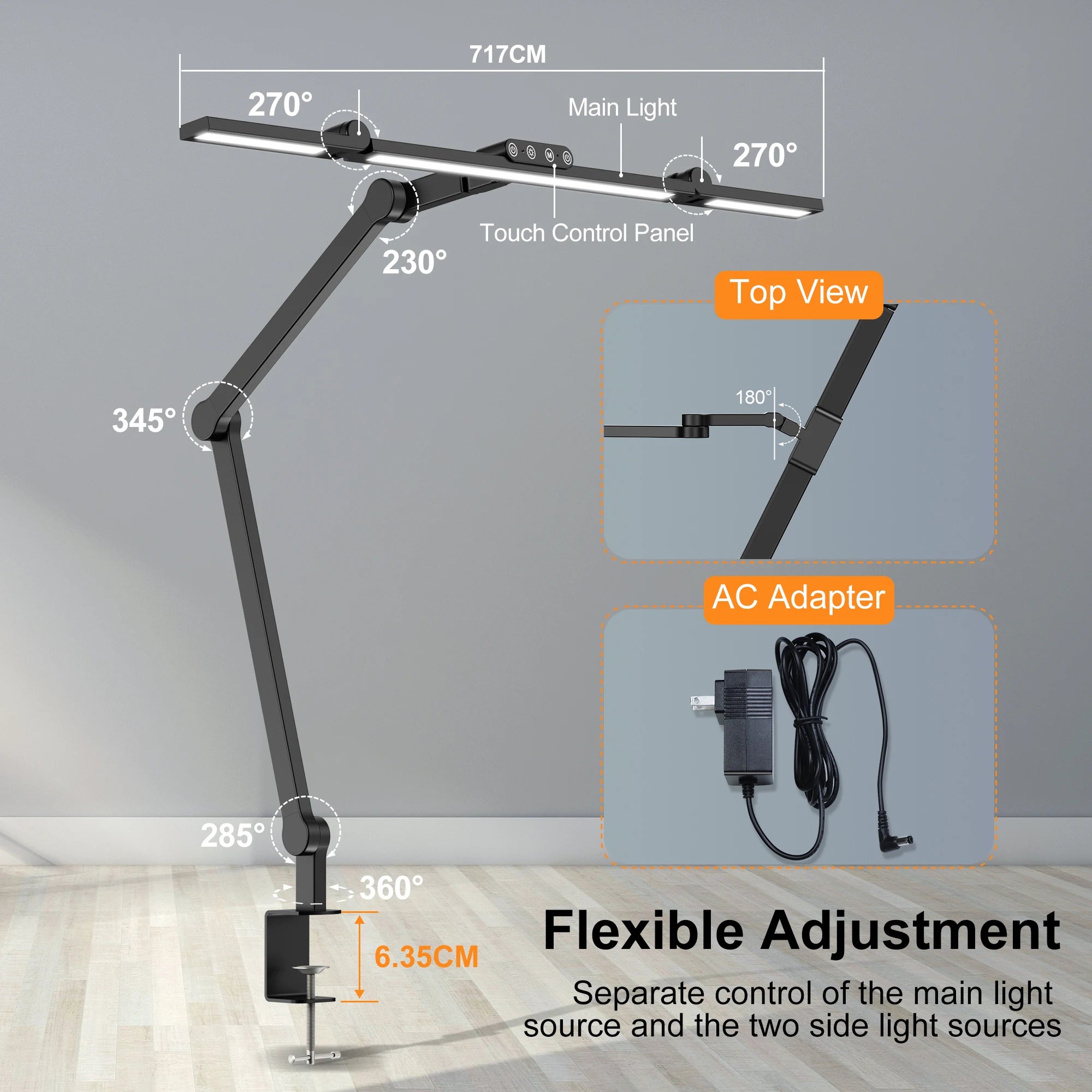 LED Desk Lamp – Architect with Clamp – Auto-Dimming 24W Ultra Bright Light for Office & Study