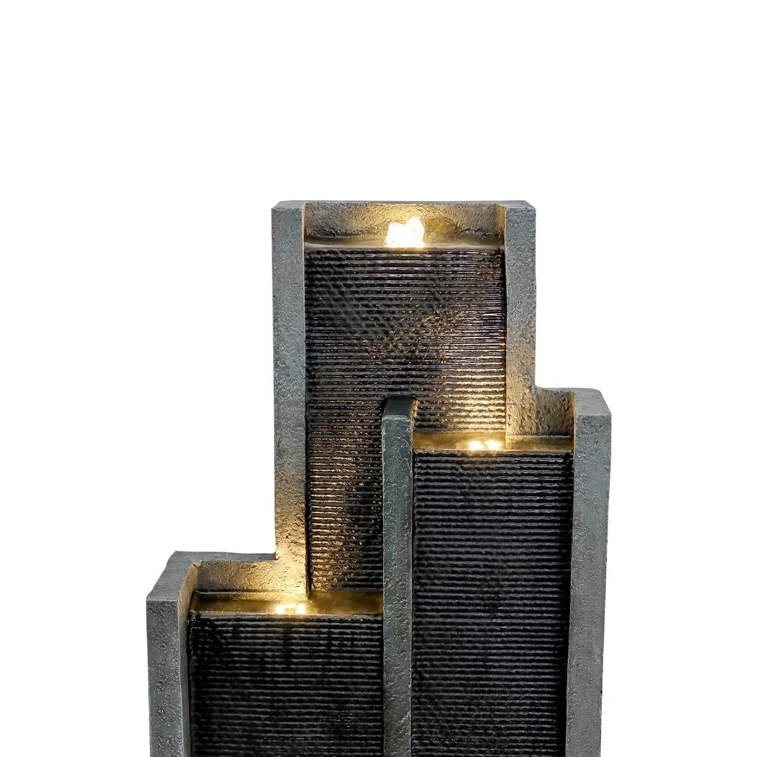 Water Fountain-LED Lights, Garden Water Fountain, 5-Tier, 50.7 in Floor Standing, Cascading Feature, Deck Patio, Porch, Yard