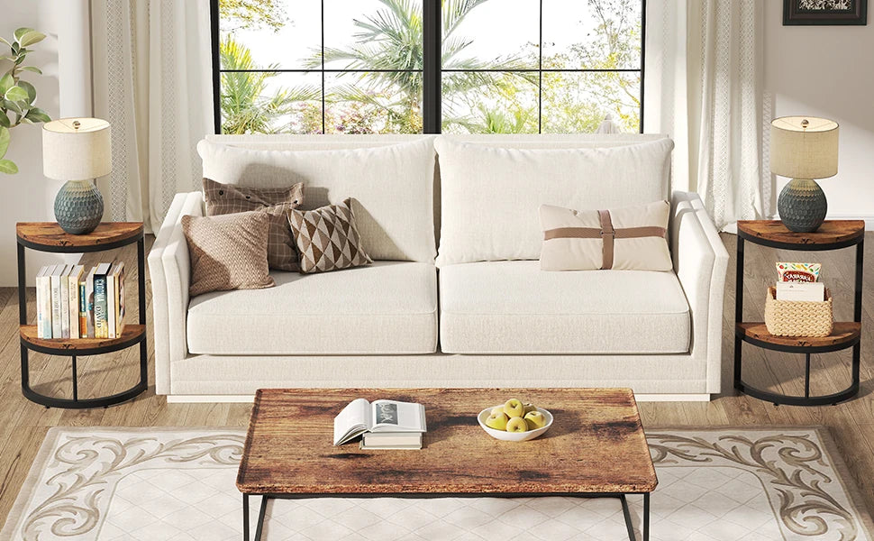 End Table-Semi Circle, Small Half Round, Side Table with Storage Shelf, Accent Table, Slim C Table for Sofa Couch, Tribesigns