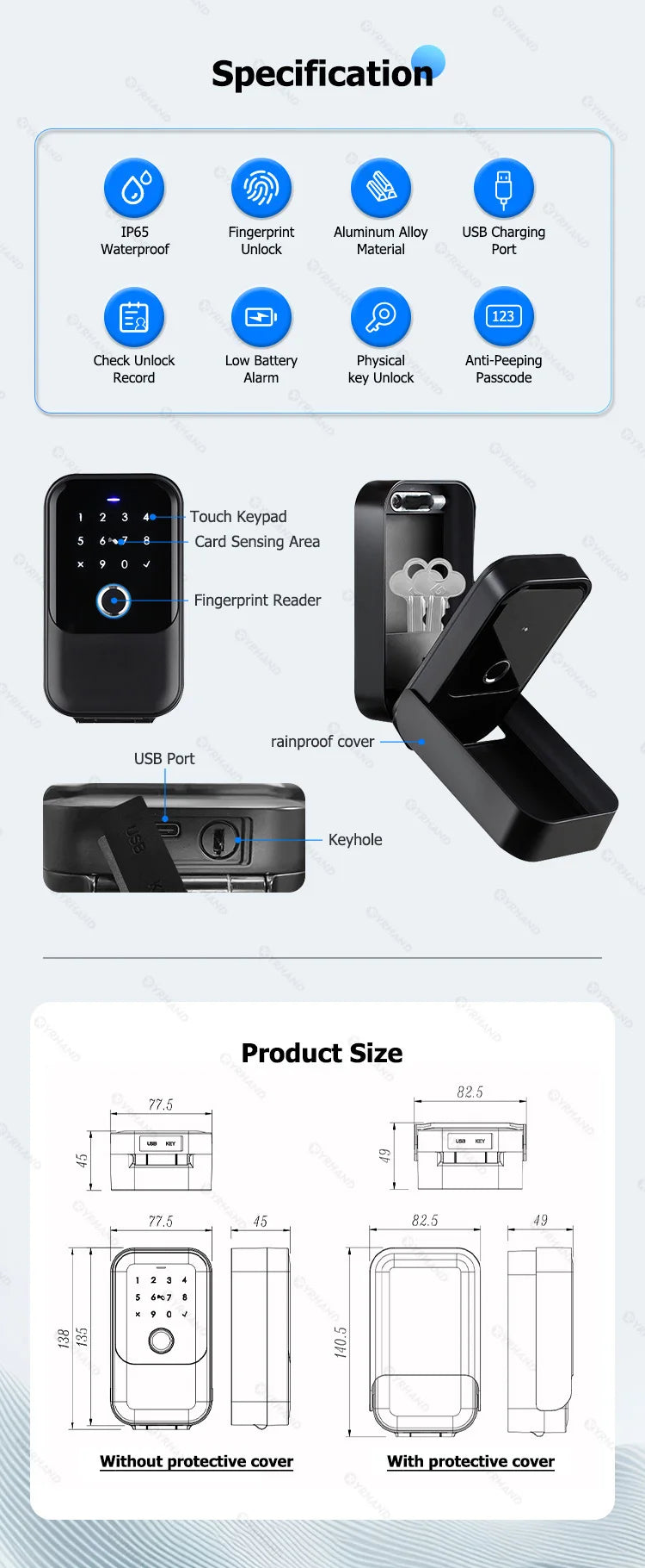 Electronic Lock-Bluetooth Smart, Lock Box Home Key, Wireless, Smart lock Box, Electronic Key Box App, Digital Code Bluetooth Key Safe Padlock for Host, TTlock Smartkey