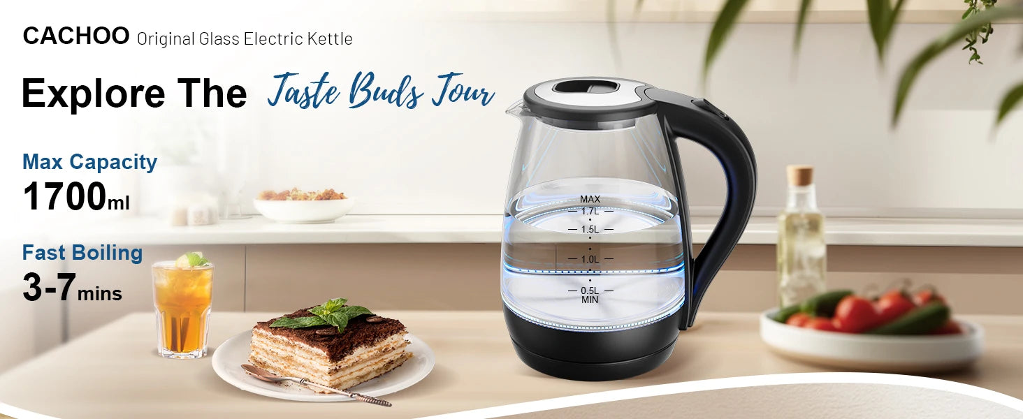Electric Kettle- Electric Kettle with Water Dispenser - 1.7L Elegant Glass Tea Pot, 1100W Fast Boiling, LED Indicator, Auto-Shutoff