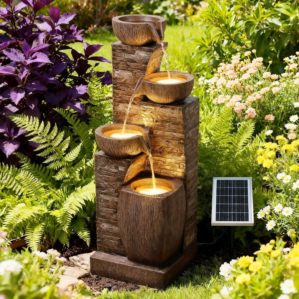 Water Fountain-LED Lights, 5 Tier, Solar, Outdoor, 33.5 in, H Shape, LED, Patio, Balcony, Lawn, Deck