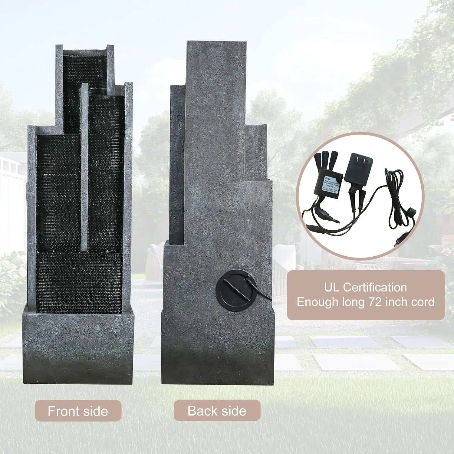 Water Fountain-50.7" Outdoor Water Fountain with LED & Pump, Modern Resin Floor Cascading Waterfall for Garden Patio, Customized