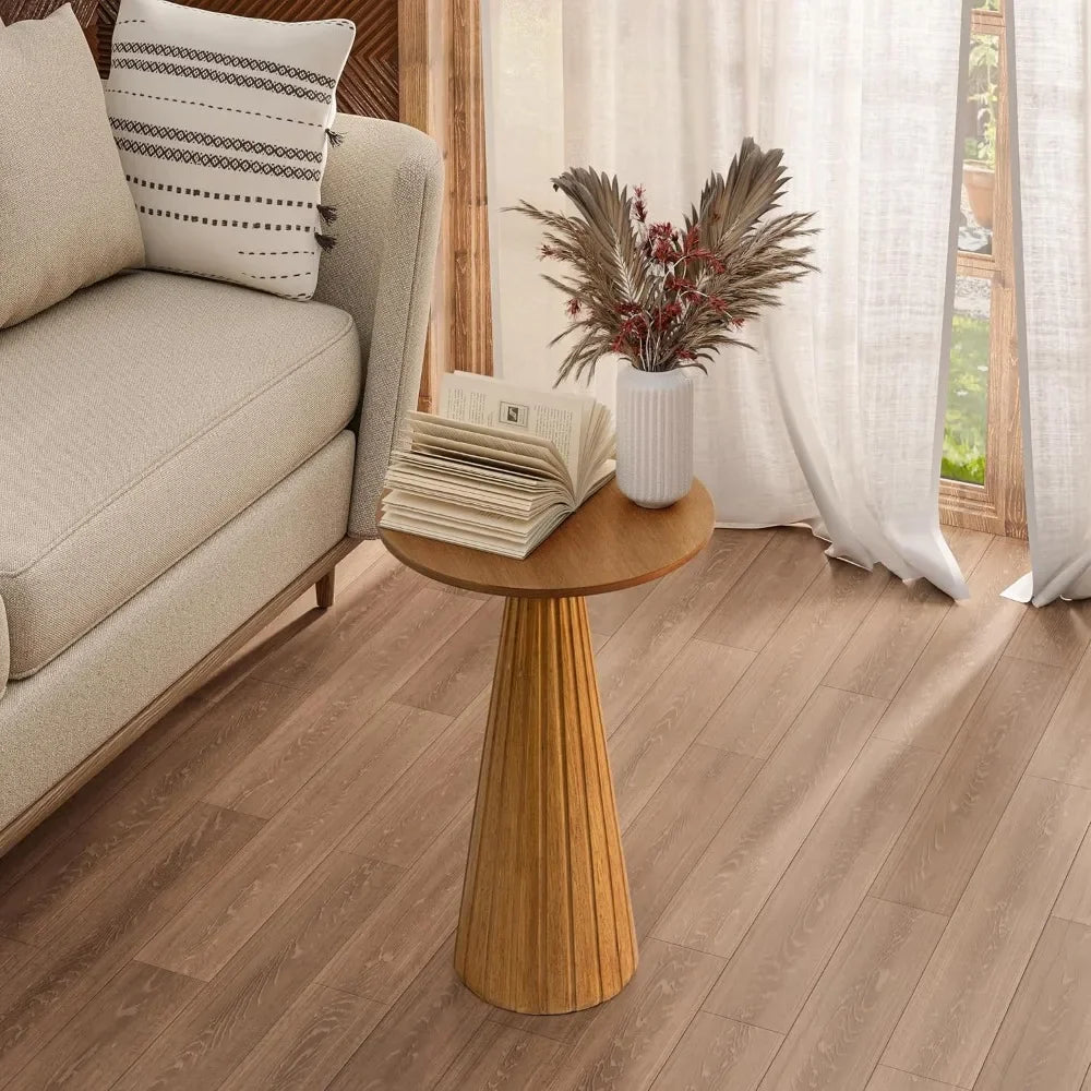 End Table - Compact Walnut Wood Round Pedestal – Martini Table & Plant Stand for Small Spaces