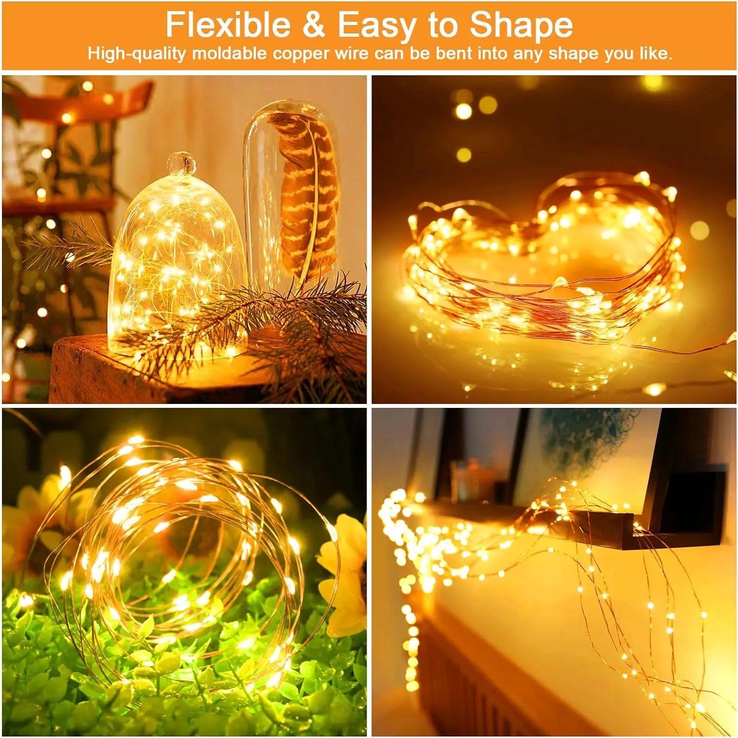 LED Solar Light-Solar Light Outdoor Lamp, String Lights, 4Pack 400 LED, Holiday, Christmas, Party, Waterproof Fairy Lights Garden Garland Copper