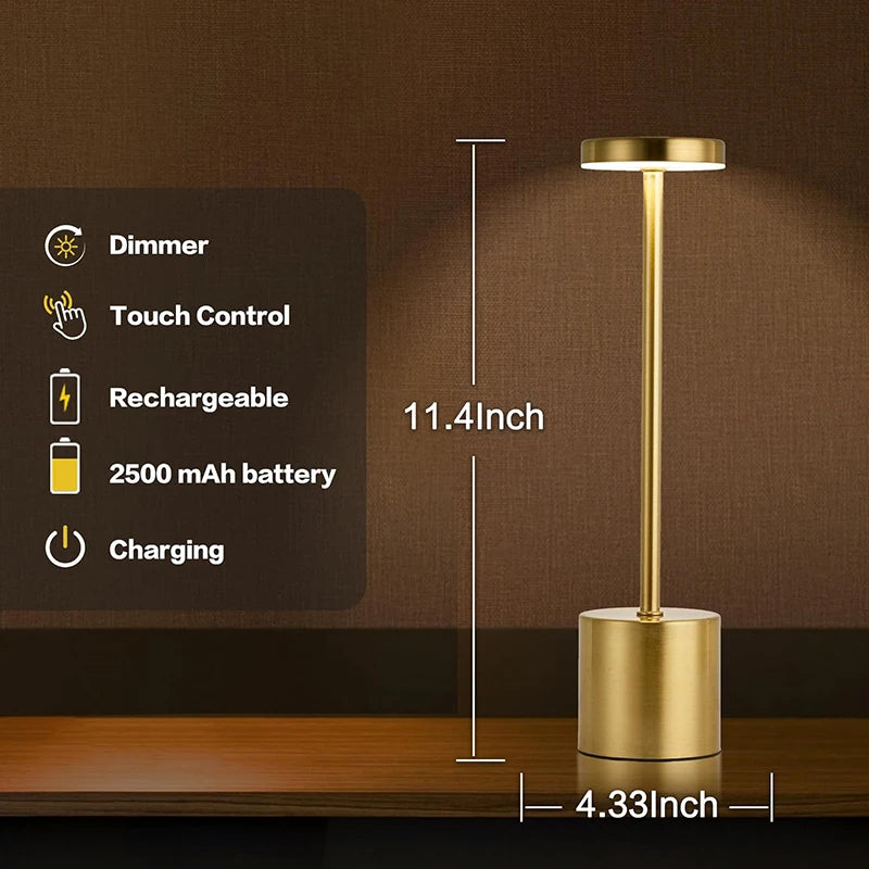 LED Table Lamp – Classic USB Rechargeable – Stepless Dimming Touch Desk Lamp with 3 Colors