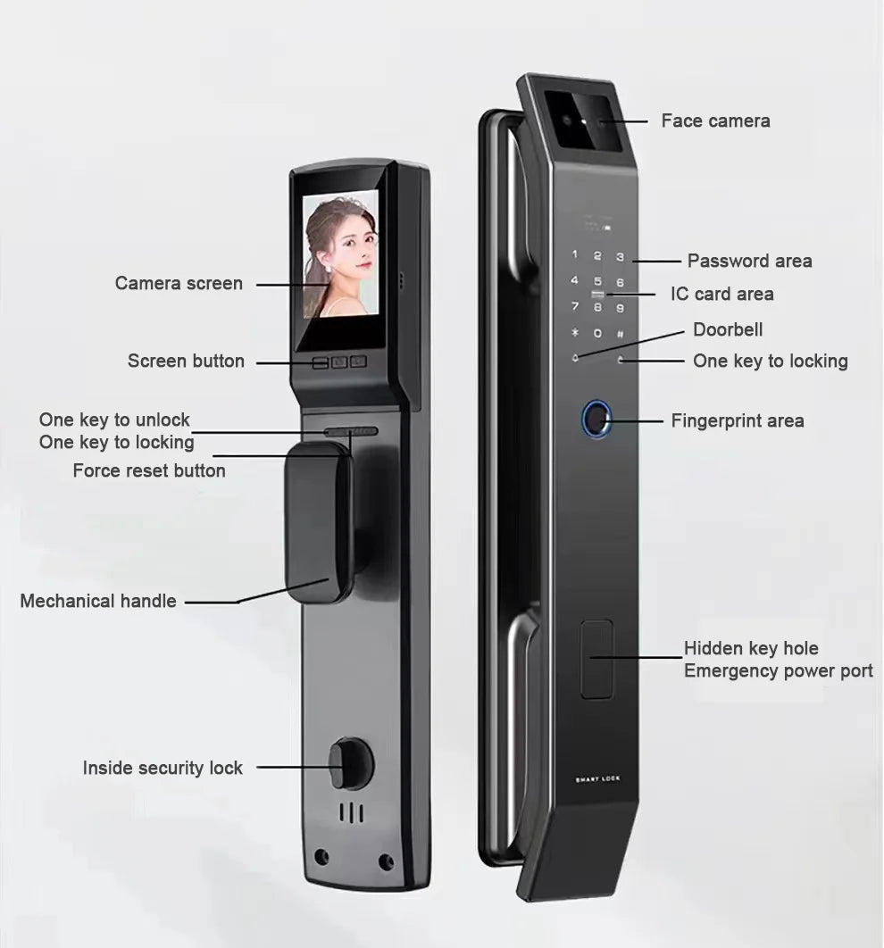 Digital Door Lock With Camera 3D Face Recognition, FIngerprint, Password, Keyless Electronic