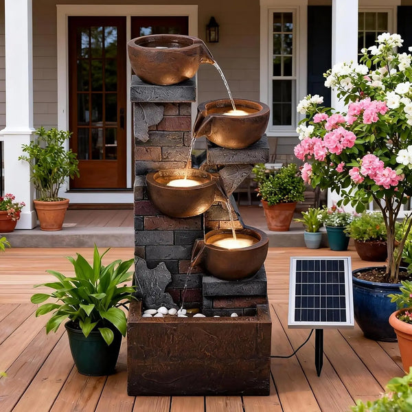 Water Fountain-LED Lights, 5 Tier, Solar, Outdoor, 33.5 in, H Shape, LED, Patio, Balcony, Lawn, Deck