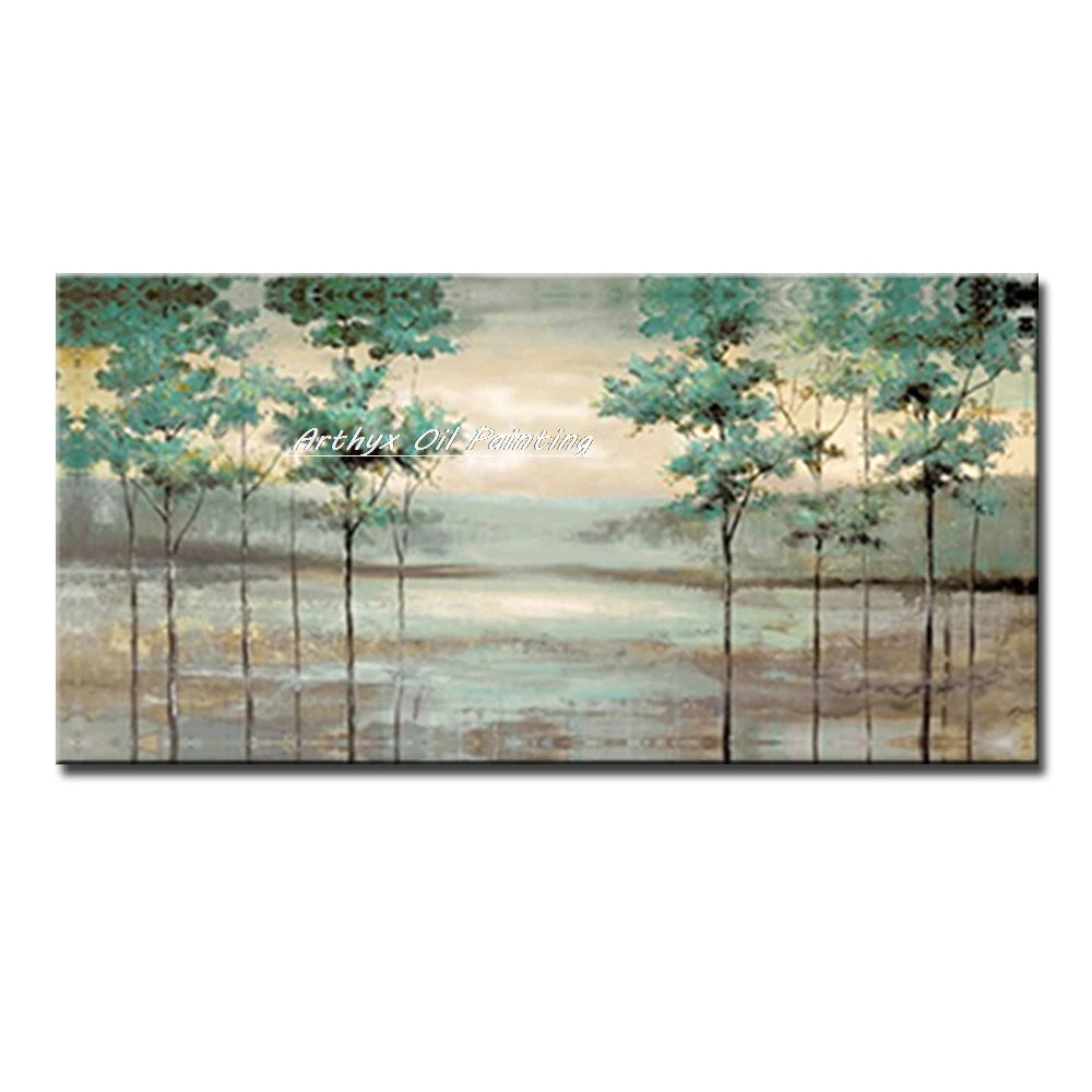Canvas Art-Hand painted, Palette Knife, Tree, Oil Painting on Canvas, Modern Abstract Landscape Art Poster, Wall Pictures, Home Decor, Arthyx,Large