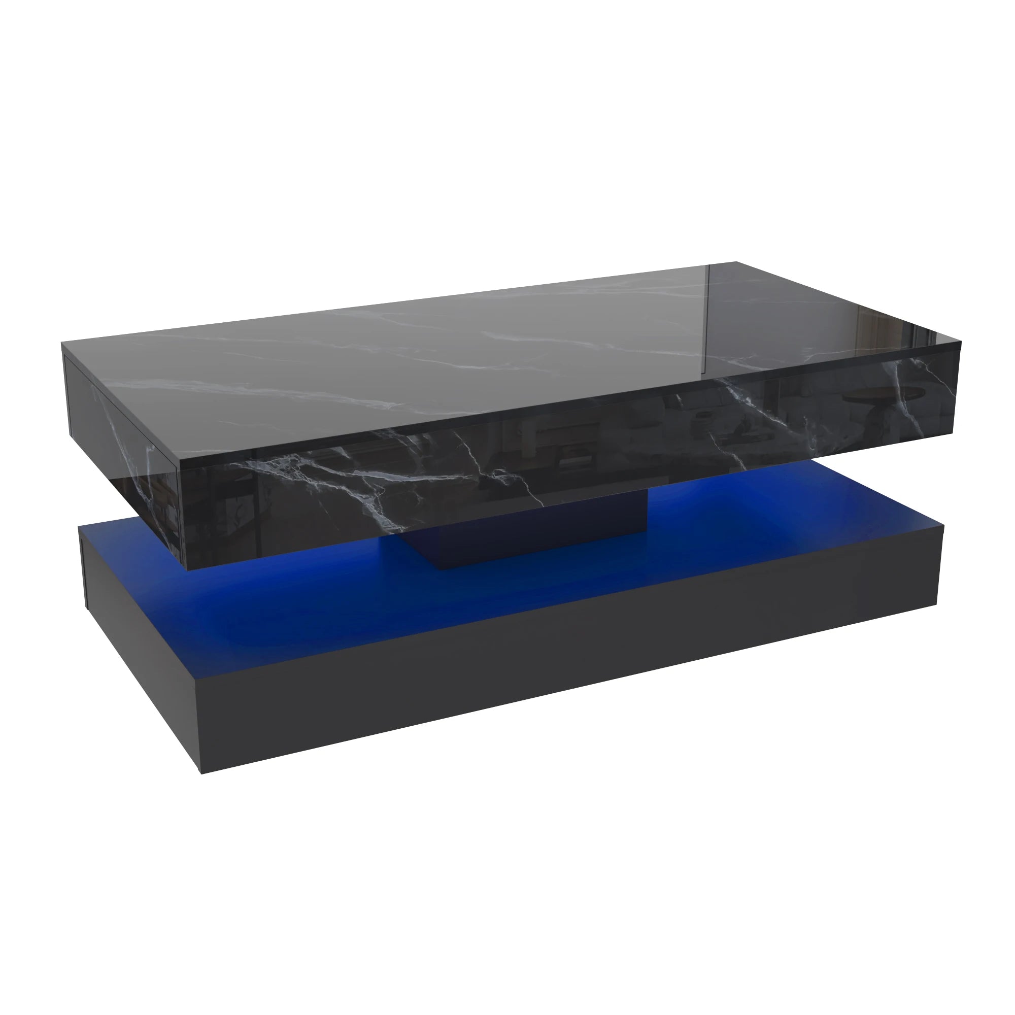 Coffee Table-Modern Stylish Coffee Table with LED lights, Double-Layer Design for Living Room Coffee Table with 2 Storage Drawers