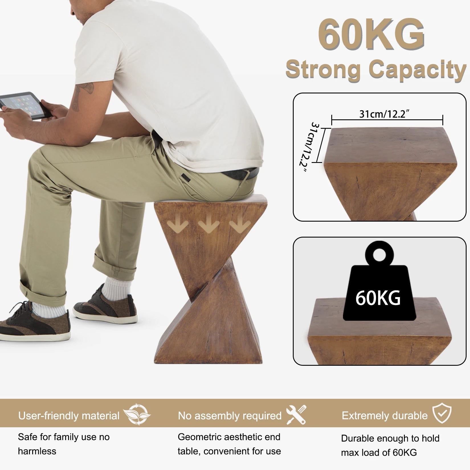 Accent Table-Lightweight Concrete, Modern Geometry Side Table for Indoor and Outdoor,Small Bedside End Table Sofa Vanity Coffee
