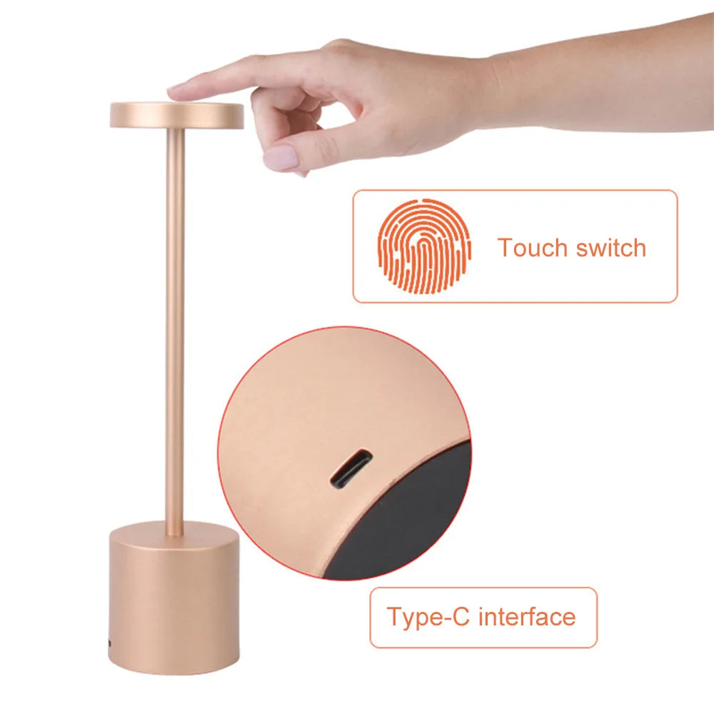 LED Table Lamp – Classic USB Rechargeable – Stepless Dimming Touch Desk Lamp with 3 Colors