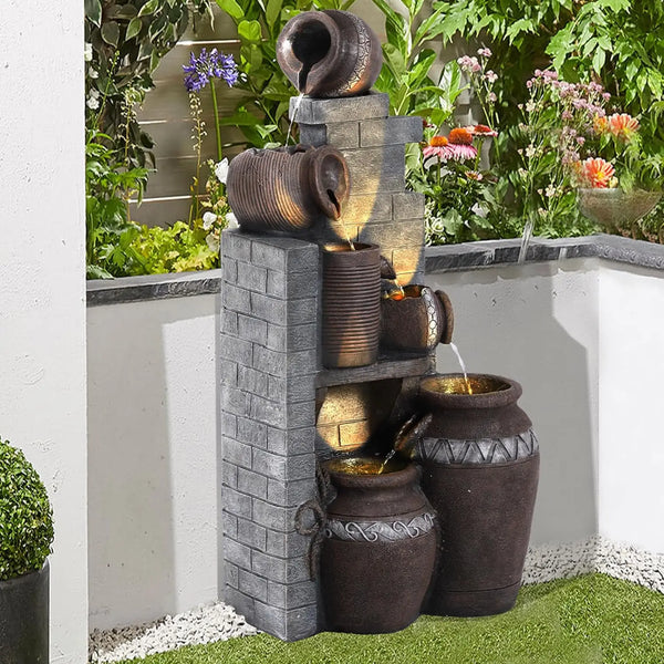Water Fountain-LED Lights, 31.5 in Tall, 6-Tier Floor Standing, Garden, Patio, Backyard, 14.6x10.6x31.5"