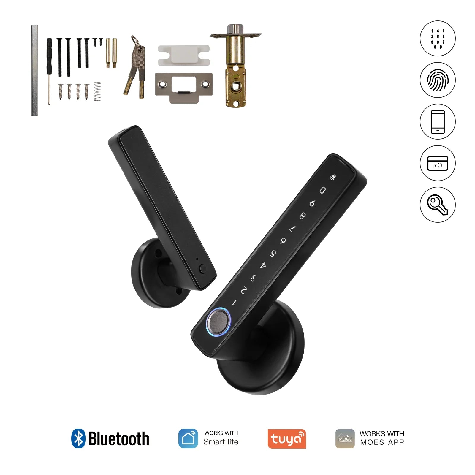 Digital Electronic Lock-MOES Tuya, Bluetooth, Smart Fingerprint, Door Handle, Electronic, Password APP Remote Unlock Hotel Apartment Office Rental House