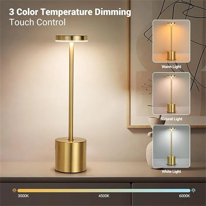 LED Table Lamp – Classic USB Rechargeable – Stepless Dimming Touch Desk Lamp with 3 Colors