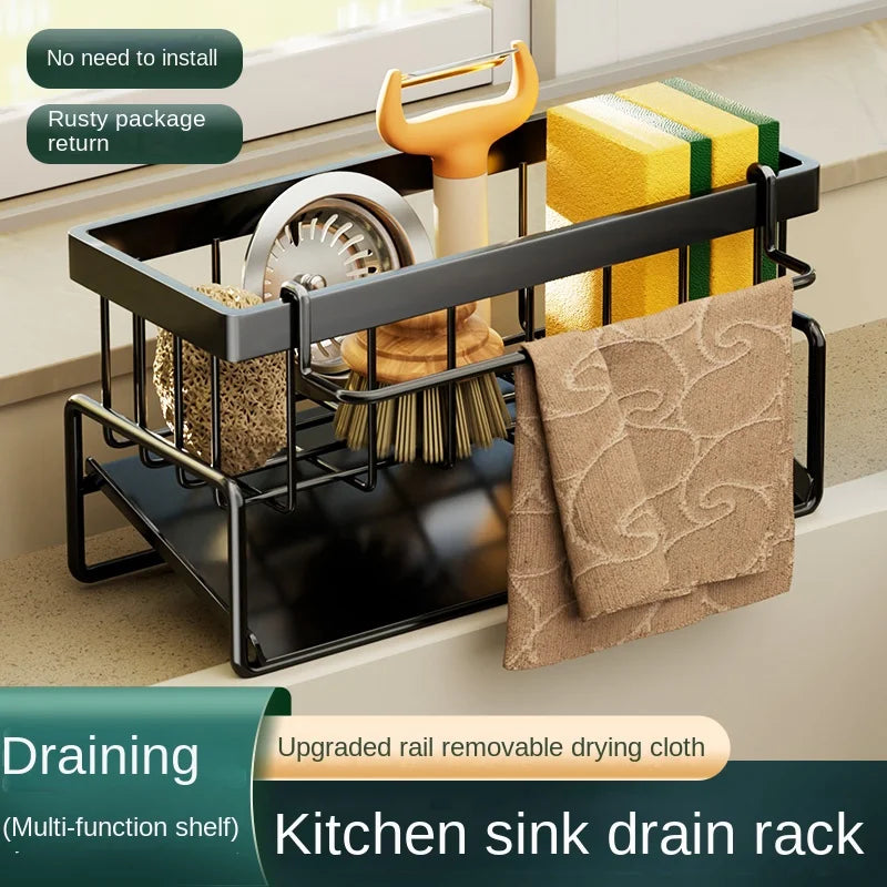 Kitchen Rack-Stainless steel shelf, sponge drain rack, sink drainage rack, dishwashing supplies, dishcloth storage, drainage rack