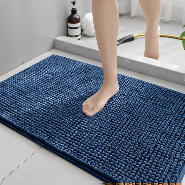 Bath Mat-Chenille, Encrypted Thickened, Short Plush, Strong Water-absorbent, Non-slip Bathroom Rug Carpet