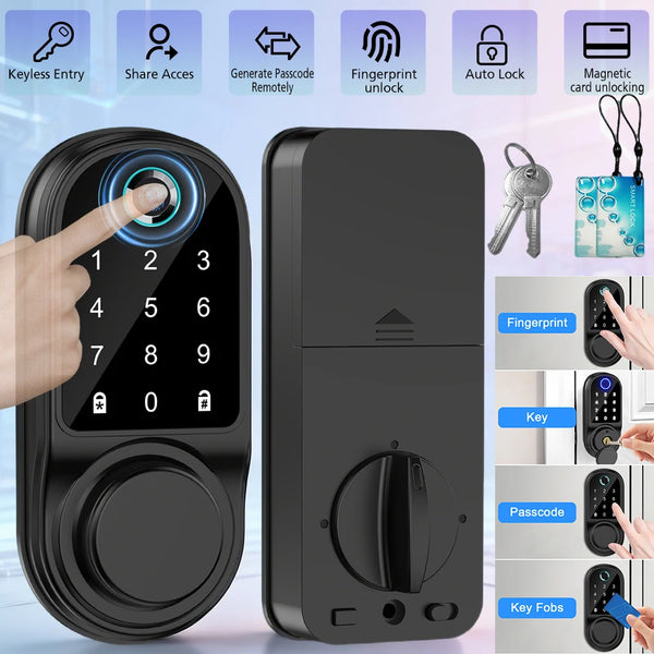 Electronic Lock-Bluetooth Smart Deadbolt Lock Keyless Entry Fingerprint Door Lock with Touch Keypad, IC Card, Physical Key, APP Remote, Temporary Code, Auto Lock, Door / Home Apartment Rental