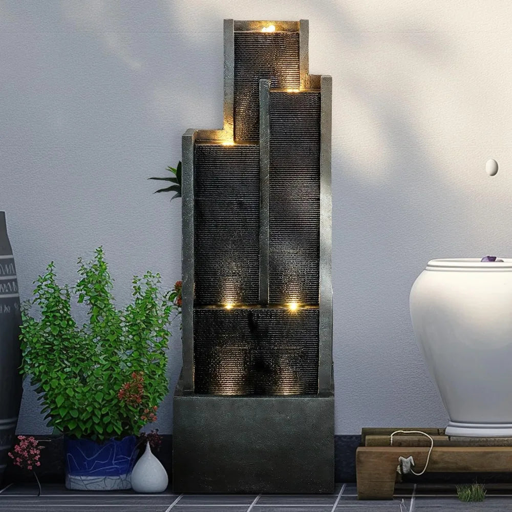 Water Fountain- Indoor/Outdoor Water Fountain, 5-Tiers, 50.7", Modern, Floor-Standing, Cascading Water Feature