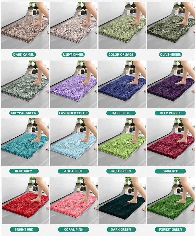 Blue Chenille Bathroom Rug – Super Absorbent, Non-Slip Shower Mat (40×60cm)