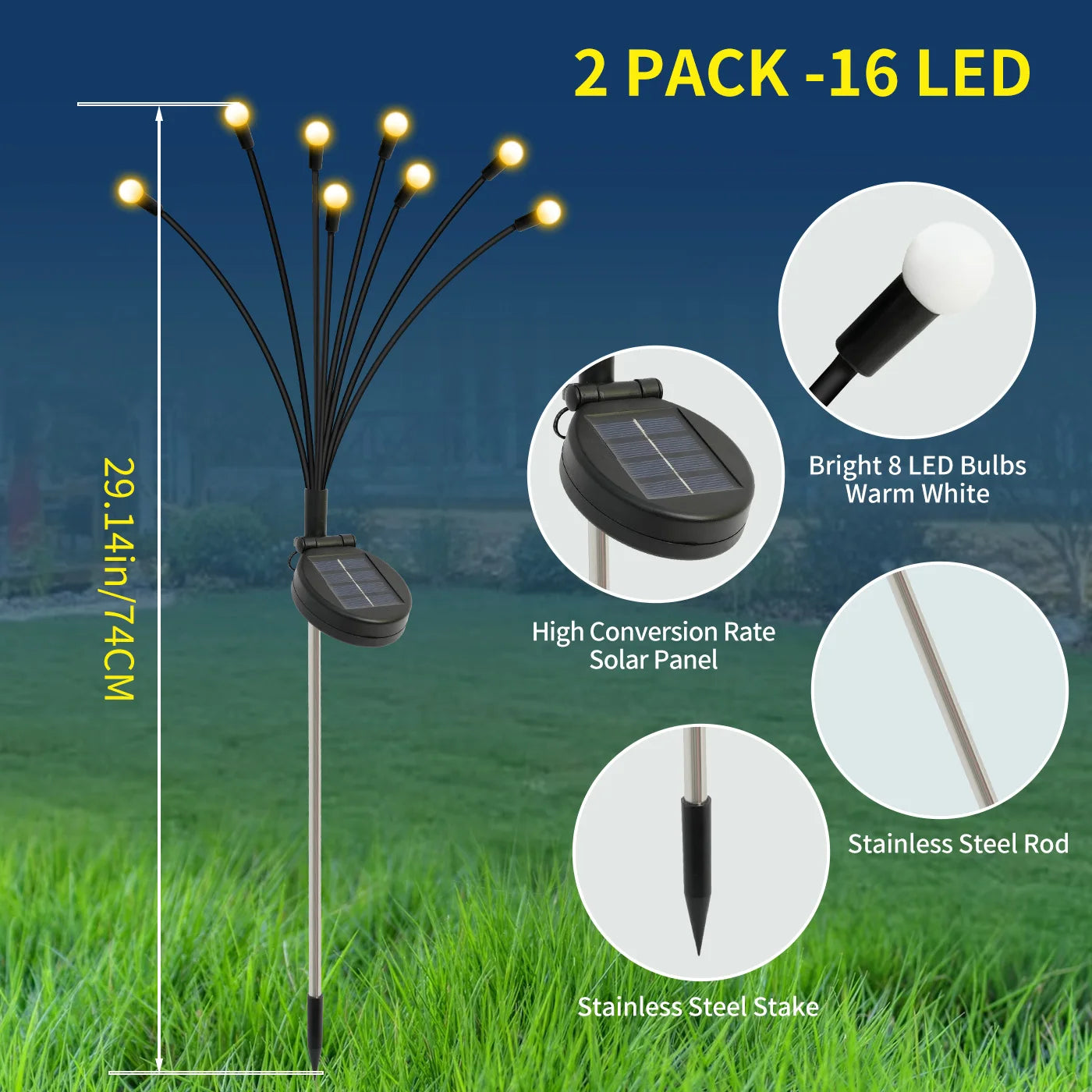 LED Solar Lights-8 Head Firefly Lights, Outdoor Garden Lights, Waterproof High Flexibility, Yard, Patio
