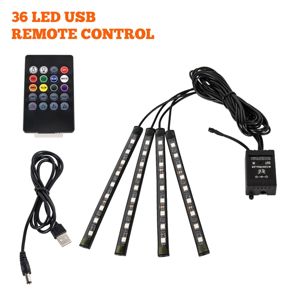 Outdoor Auto: Lighting: LED Car Foot Light - Remote/Voice Control Ambient Lamp with 36/48/72 LEDs