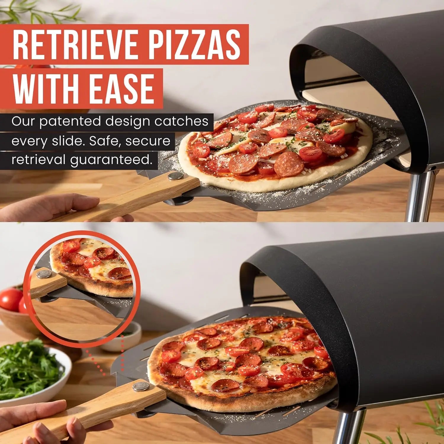 Pizza Peel with Foldable Wood Handle for Easy Storage, Aluminum, 16-Inch, Baking Homemade Pizzas