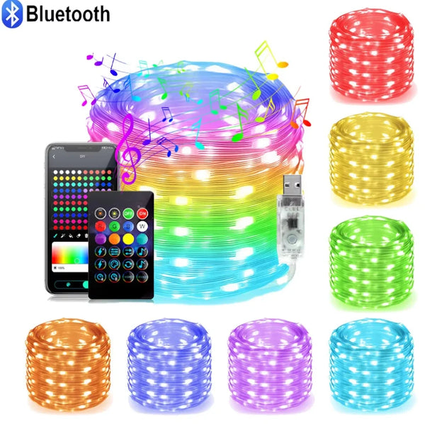 LED String Lights-Fairy Lights RGB Leather, Smart Bluetooth, Music Light String, IP65, Holiday Garland