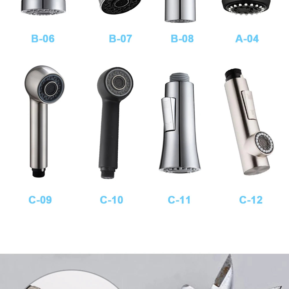 Kitchen Faucet-Head Pull Out Shower Nozzle, G1/2,  Sprayer Bathroom Sink Tap Replacement Accessory Black Silver Golden Head Aerator