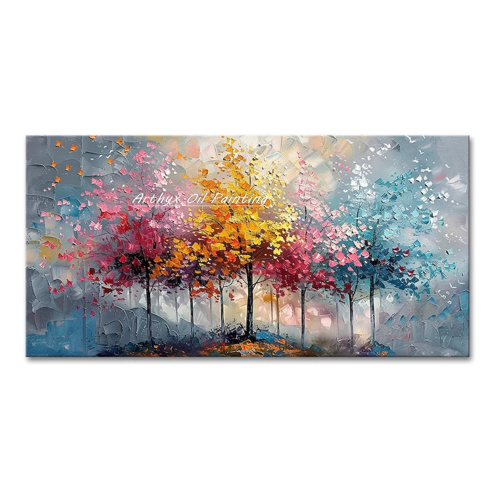 Canvas Art-Hand painted, Palette Knife, Tree, Oil Painting on Canvas, Modern Abstract Landscape Art Poster, Wall Pictures, Home Decor, Arthyx,Large