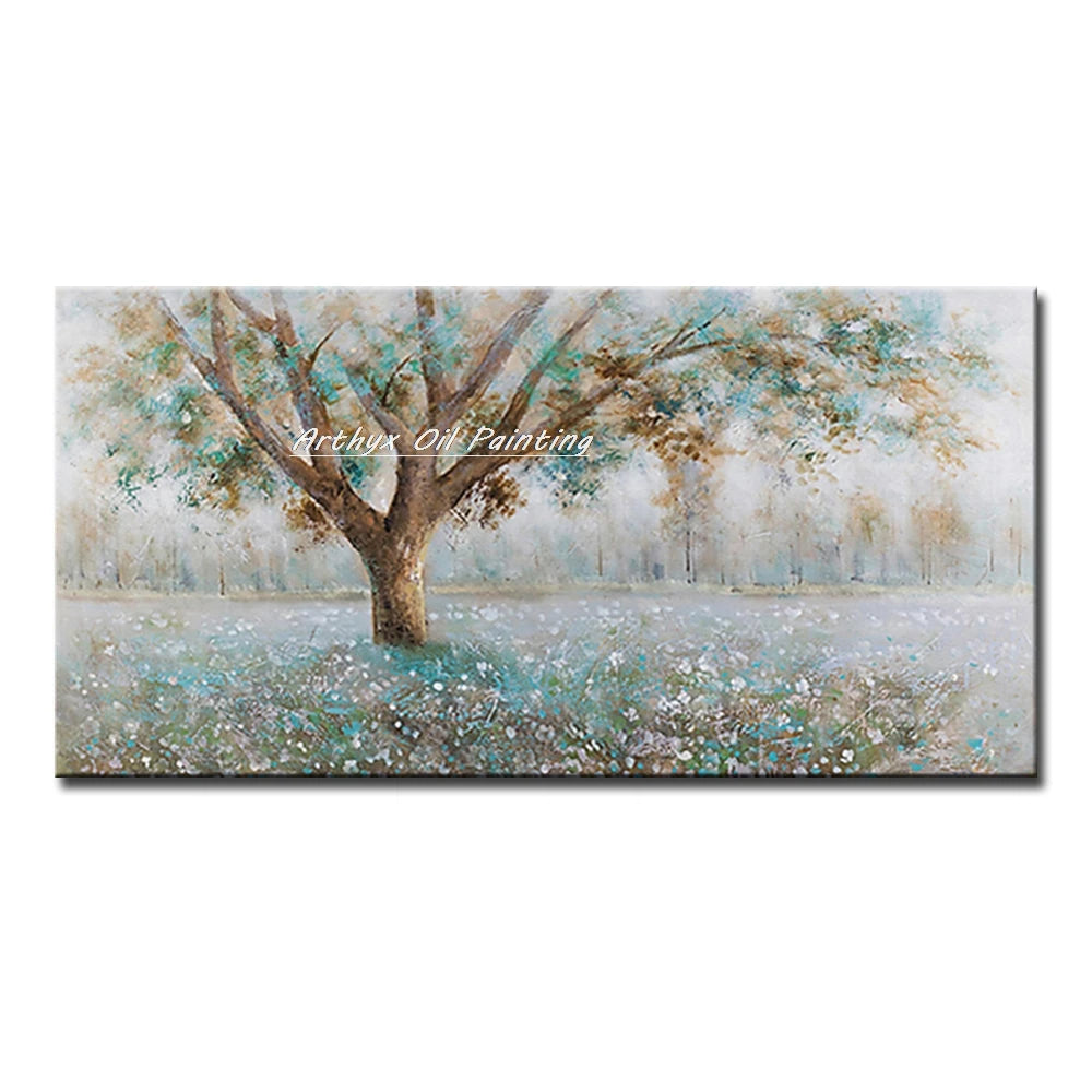 Canvas Art-Hand painted, Palette Knife, Tree, Oil Painting on Canvas, Modern Abstract Landscape Art Poster, Wall Pictures, Home Decor, Arthyx,Large