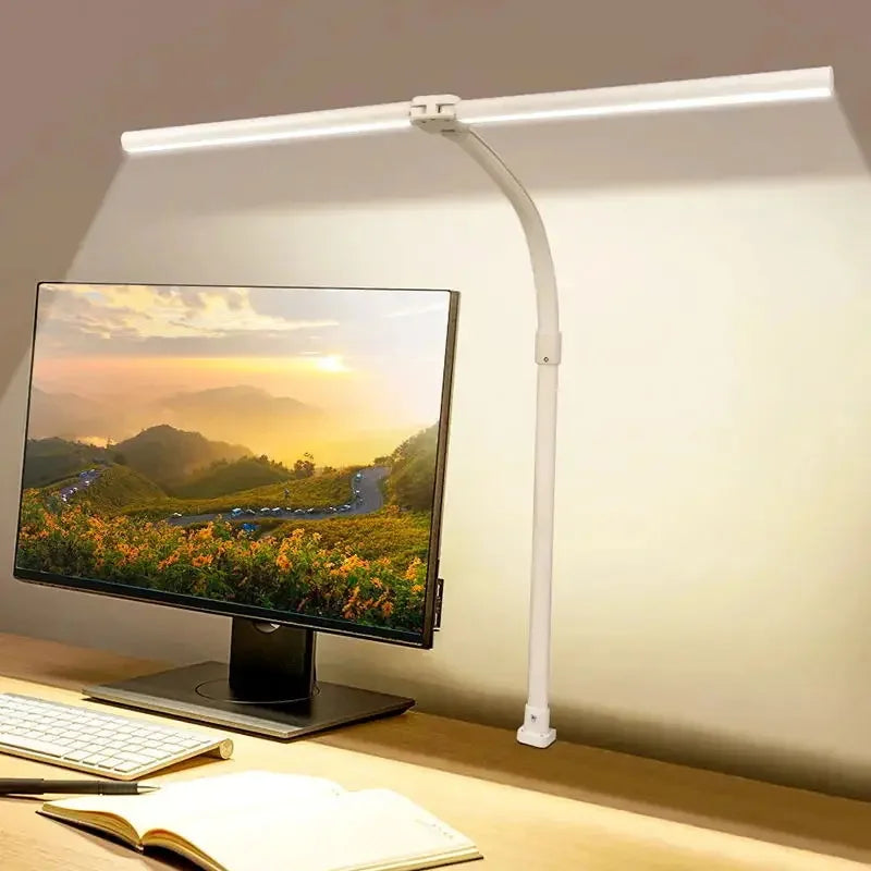 LED Desk Lamp-LAOPAO Double Head LED Desk Lamp Architect Desk Lamps, 24W Brightest, 5 Color Modes, 5 Dimmable, Eye Protection lamp