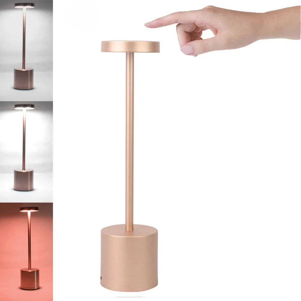 LED Table Lamp – Classic USB Rechargeable – Stepless Dimming Touch Desk Lamp with 3 Colors