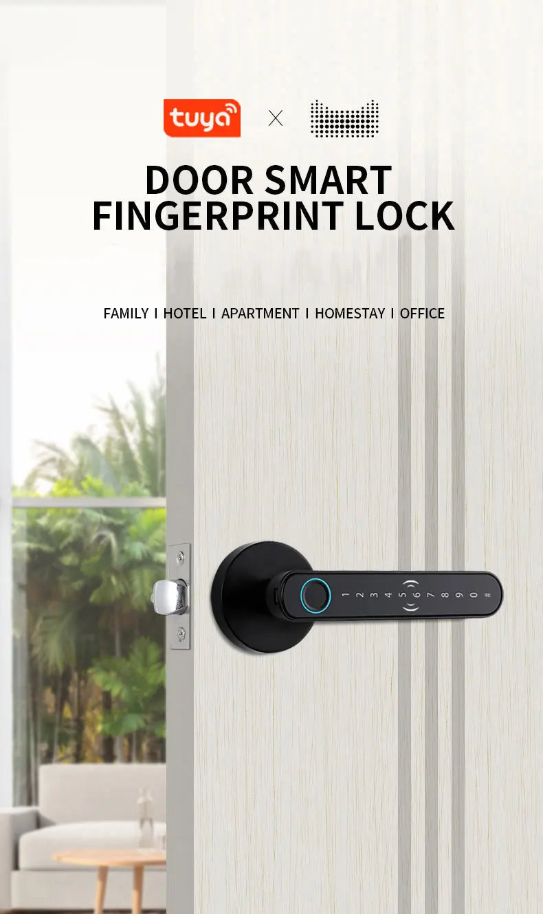 Smart Fingerprint Door Lock Handle – Keyless Entry with Keypad, Key Card & Backup Key for Home or Apartment