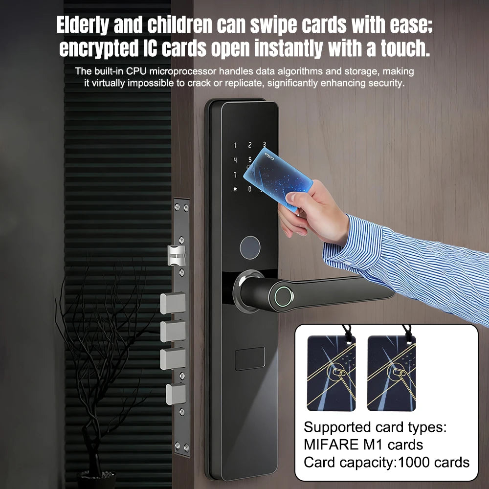 Smart Door Lock-Biometric, Fingerprint, Keyless Entry, Keypad, Password, Deadbolt, Bluetooth, Fits 60mm Door Thickness, Home Security Electronic Lock