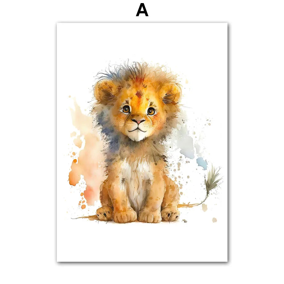 Canvas Wall Art – Adorable Jungle Animal – Elephant, Lion, Giraffe & More Wall Art for Baby or Kids' Room