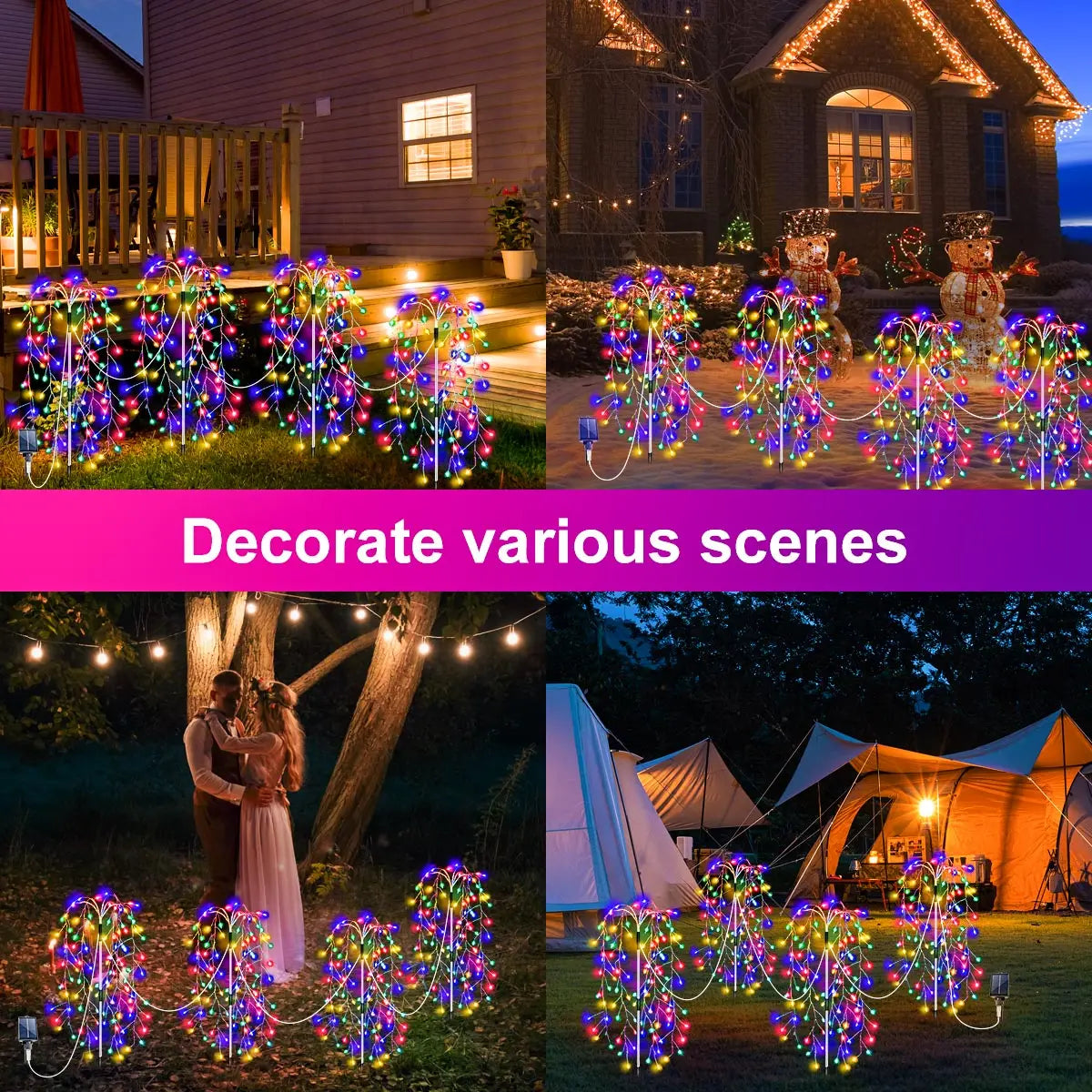 LED Solar Lights-Firecracker Fireworks Lights, 4 Pack, 680 LED, Solar Outdoor Yard, Lawns, Garden Light, Party Landscape Lighting