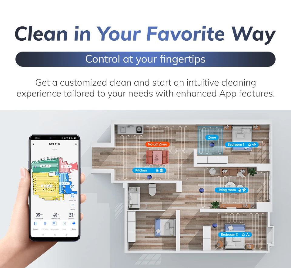 Vacuum - LDS Robot Vacuum Cleaner with ILIFE T10s – Powerful 3000Pa Suction & Remote App