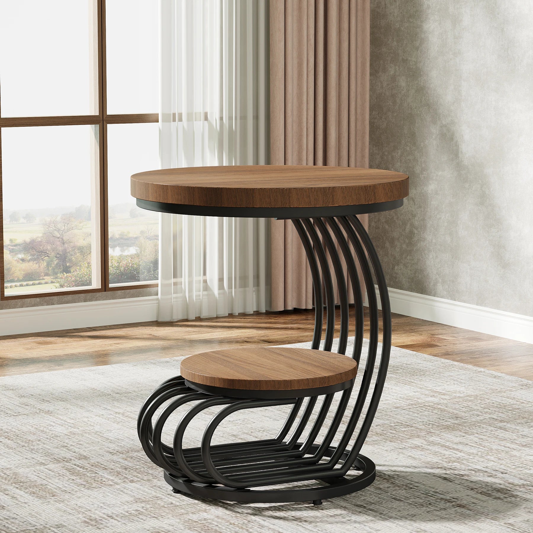End Table-Tribesigns Gold Round Table, 2 Tiers Faux Marble Side Table, Table with Storage Shelf, Modern White Gold Bedside Table