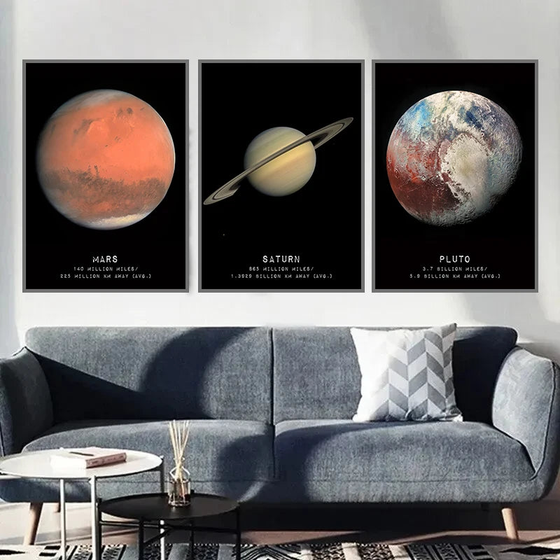 Canvas Wall Art – Modern Galaxy – Space Planets & Nebula Art for Bedroom & Home Decor