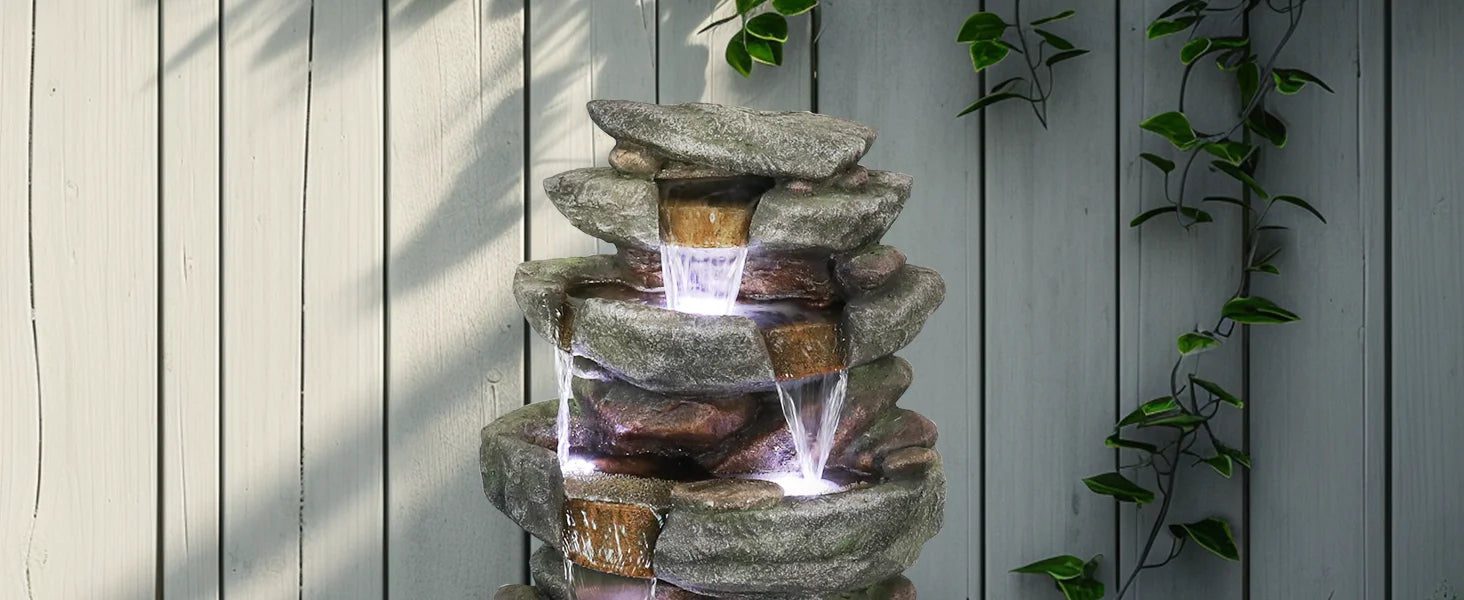 Water Fountain - 6-Tier LED by High Rocks – Soothing Tranquil Garden & Home Accent