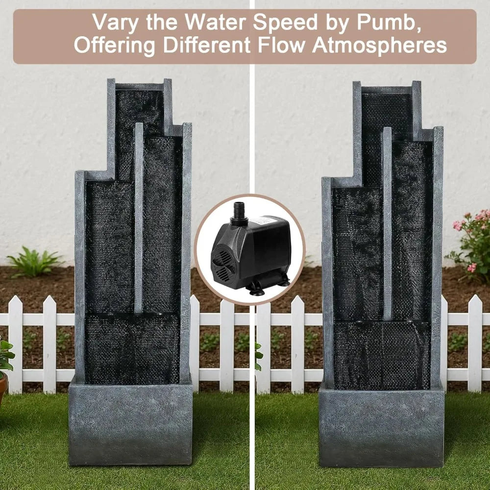 Water Fountain-Modern Outdoor Water Fountain with LED Lights Pump 50.7 Inch Tall Resin Cascading Waterfall for Garden Patio Backyard