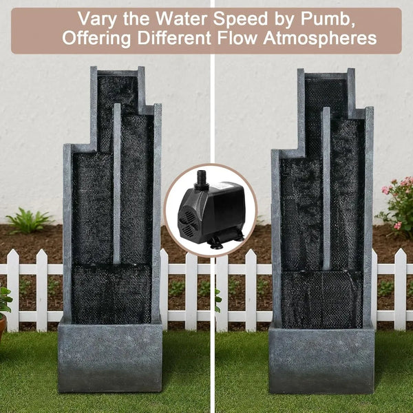 Water Fountain-Modern Outdoor Water Fountain with LED Lights Pump 50.7 Inch Tall Resin Cascading Waterfall for Garden Patio Backyard