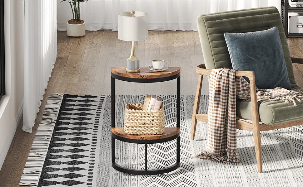 End Table-Semi Circle, Small Half Round, Side Table with Storage Shelf, Accent Table, Slim C Table for Sofa Couch, Tribesigns